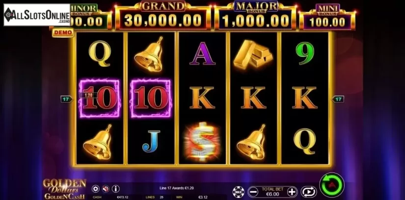 Win Screen. Golden Dollars Golden Cash from Ainsworth