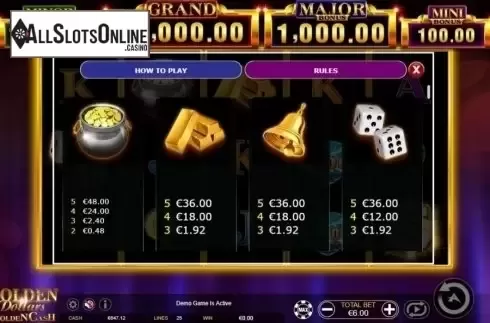 Paytable 2. Golden Dollars Golden Cash from Ainsworth