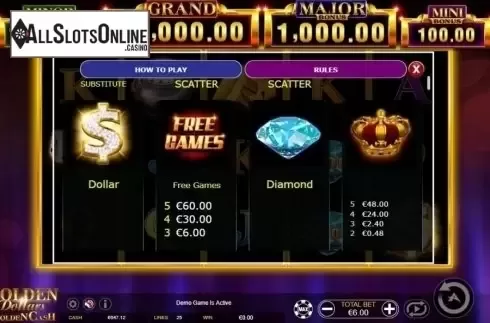 Paytable 1. Golden Dollars Golden Cash from Ainsworth