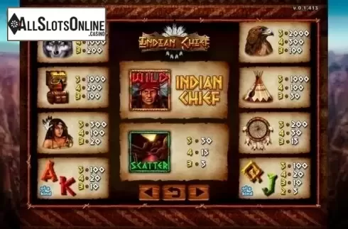 Paytable. Indian Chief from GMW