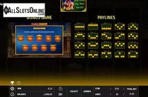 Paylines screen