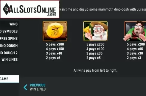 Paytable 1. Jurassic Wins from Slot Factory