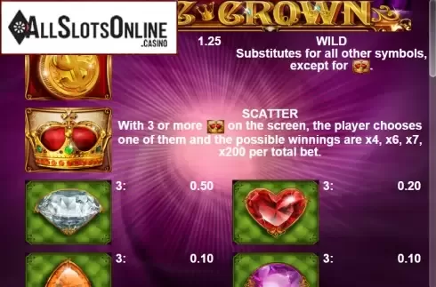 Paytable 1. Magic Crown from Casino Technology