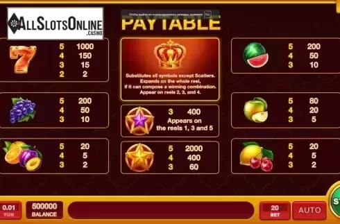 Paytable screen