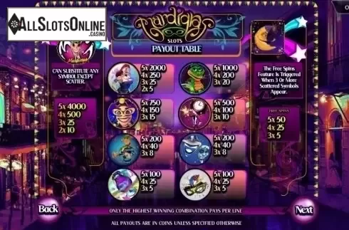 Paytable 1. Mardi Gras from BetConstruct