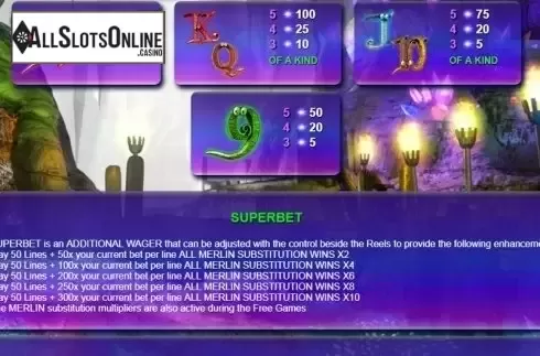 Paytable 2. Merlins Millions Superbet HQ from NextGen