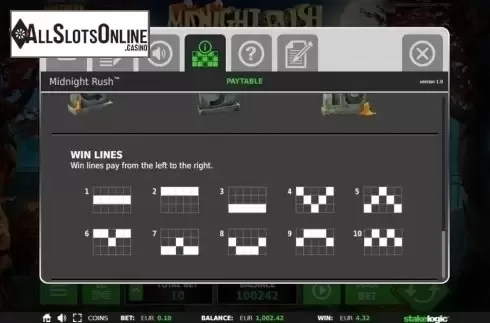 Paylines. Midnight Rush from StakeLogic