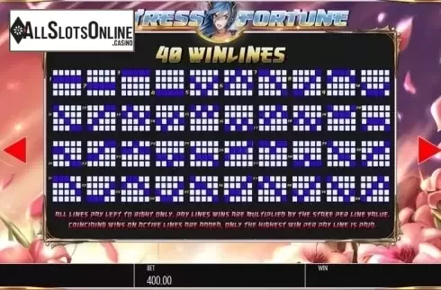 Paytable 3. Mistress of Fortune from Blueprint