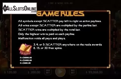 Scatter paytable screen