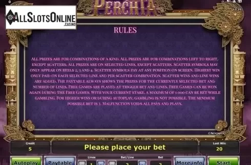 Paytable 3. Perchta from Greentube
