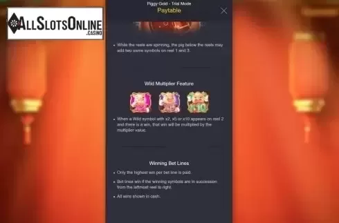 Paytable. Piggy Gold (PG Soft) from PG Soft