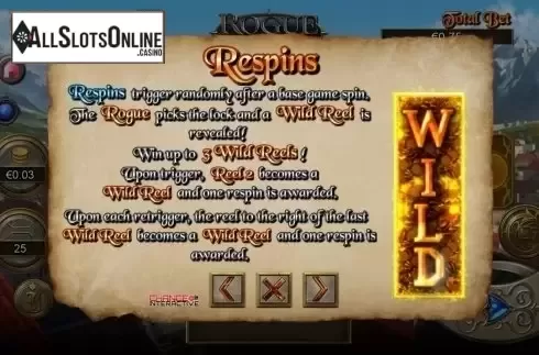 Paytable. Rogue Treasure from Reel Play