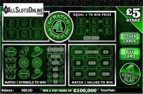 Game Screen. Scratch 4 Emeralds from CORE Gaming