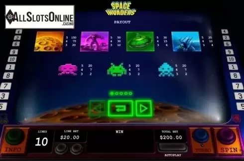 Screen2. Space Invaders from Playtech