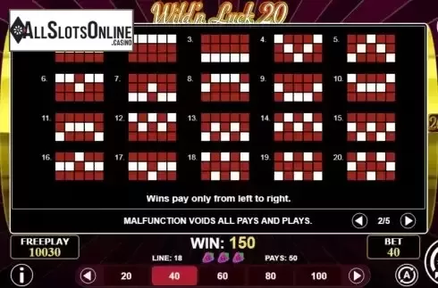 Paylines screen