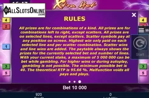 Paytable 3. Xtra Hot from Greentube