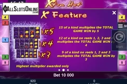 Paytable 2. Xtra Hot from Greentube