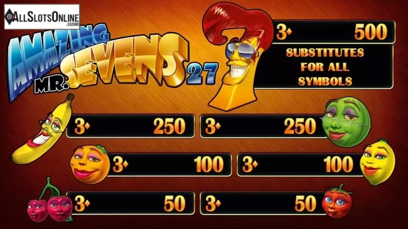 Paytable 1. Amazing Mr. Sevens HD from Merkur