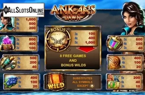Paytable. Ankaa's Dawn from Merkur