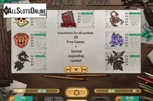 Paytable 1. Book Of Tattoo from Fugaso