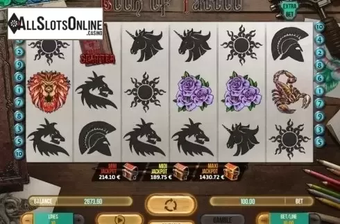 Game Workflow screen with additional reel. Book Of Tattoo from Fugaso