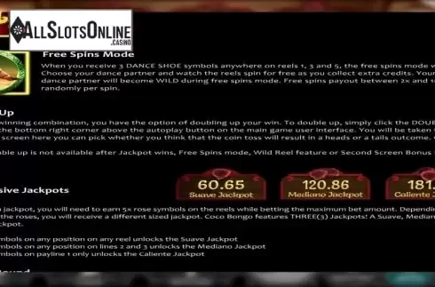 Paytable. Coco Bongo from Nucleus Gaming