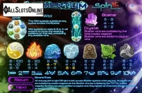 Paytable 1. Elementrium Spins16 from Genii