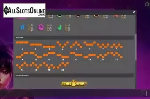 Paylines screen