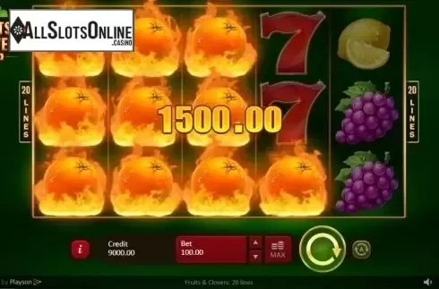 Win Screen. Fruits & Clovers 20 lines from Playson