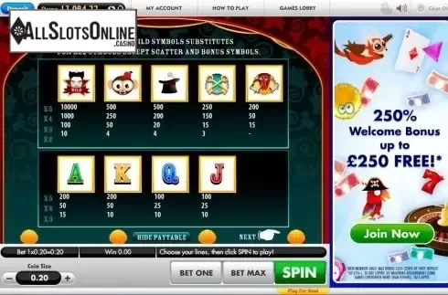 Paytable 1. Houdini from Roxor Gaming