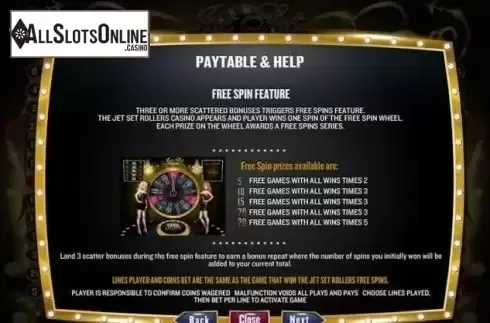 Paytable 1. Jet Set Rollers from Gamesys