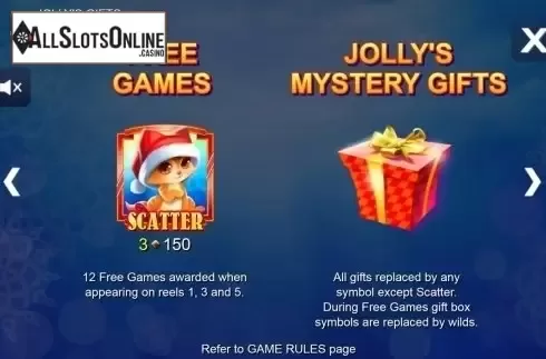 Paytable 2. Jolly's Gifts from Side City