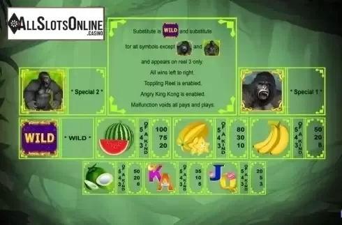 Paytable. King Kong (August Gaming) from August Gaming