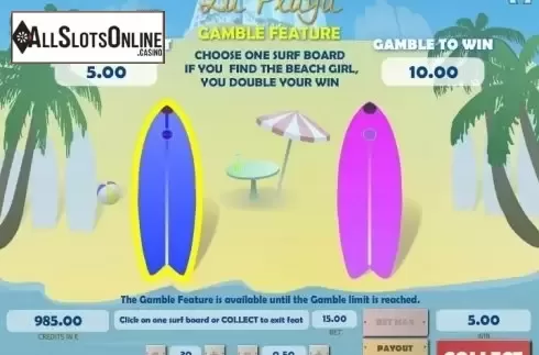 Risk (Double up) game screen. La Playa from Tom Horn Gaming