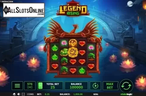 Reel Screen. Legend Rising from StakeLogic