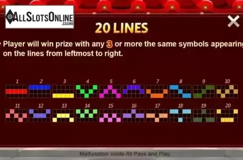 Paylines screen