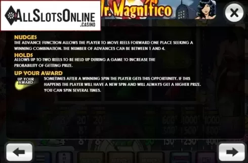 Paytable 2. Mr. Magnifico from MGA