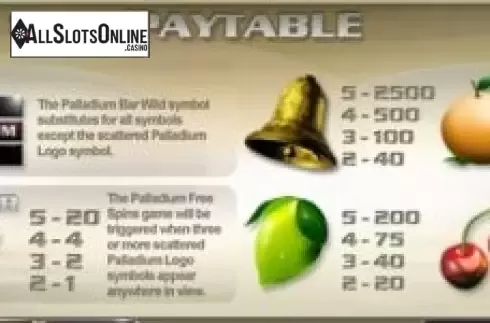 Paytable 1. Palladium from Bwin.Party