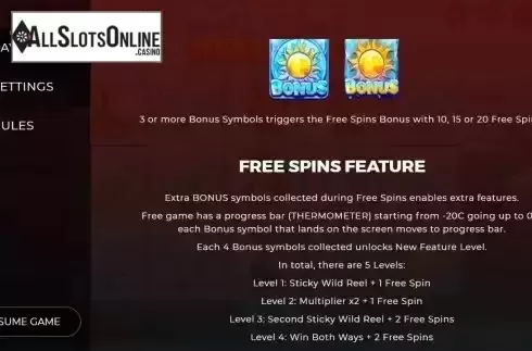 Free Spins feature screen