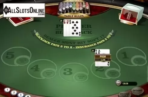 Game Screen. Premier Euro Bonus Blackjack MH from Microgaming