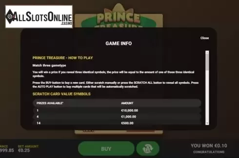 Info 1. Prince Treasure from Hacksaw Gaming