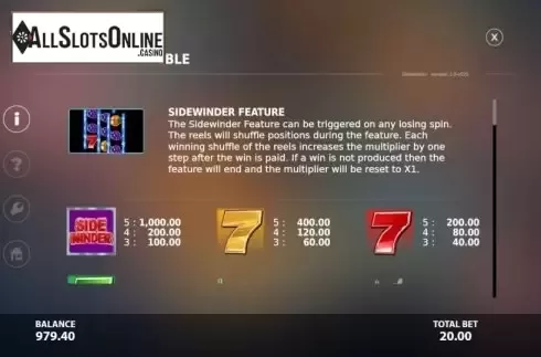 Paytable 1. Sidewinder (StakeLogic) from StakeLogic