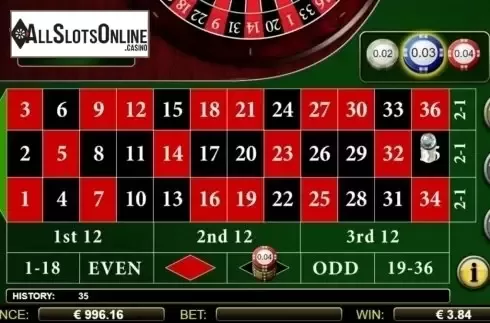 Game Screen. Single Zero Roulette (NextGen) from NextGen