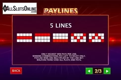 Paytable 2. Stars Ablaze from Playtech