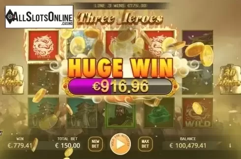 Win screen. Three Heroes from KA Gaming