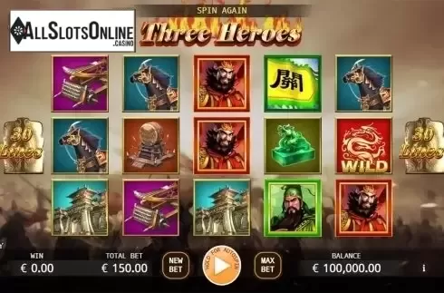 Reels screen. Three Heroes from KA Gaming