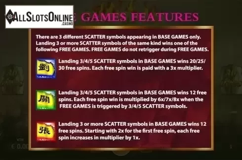 Paytable 2. Three Heroes from KA Gaming