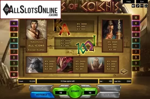 Paytable. Trials of Colchis from Platin Gaming