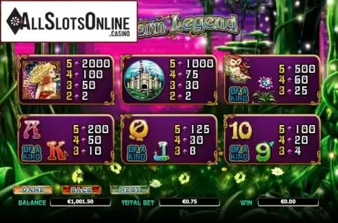 Paytable 2. Unicorn Legend from NextGen