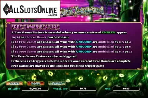 Paytable 3. Unicorn Legend from NextGen